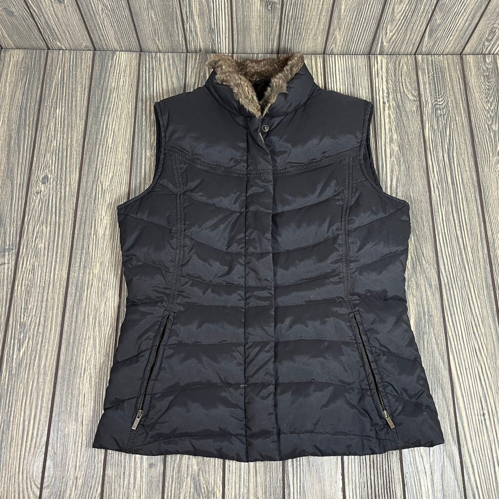 Eddie Bauer Women Goose Down Puffer Vest Faux Fur Collar Sz XS Gorpcore Outdoor